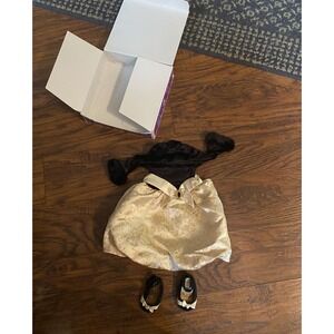 American Girl 2006 Midnight Holly Outfit Holiday Gold Dress Shoes Book